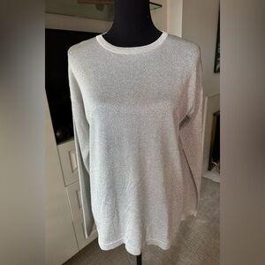 Linda Allard Ellen Tracy Metallic Silver Sweater M Shimmer Knit Pullover